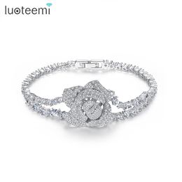 LUOTEEMI Newest trendy Clear Colour Zircon Crystal Bracelet Flower Shape Bracelets Bangles for Women Girls Gift