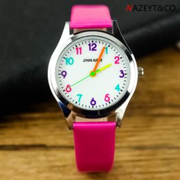 Newest Fashion Children's Cartoon Watches Kids Quartz Watch Student Girls Cute Colourful Numeral Dial Leather Wristwatch Cool Clock