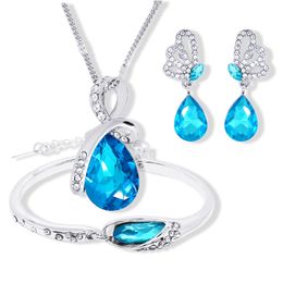 Fashion High Quality 925 Silver Angel Tear Diamond Jewellery Zircon Crystal Earring Necklace Bracelet Set Valentine's Day Holiday Gifts HJ235