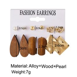 Fashion-17KM 2020 Vintage Wood Drop Earrings Set For Women Geometric Circle Gold Metal Knot Dangle Earring Femme Fashion Jewellery New