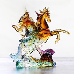 High quality Colourful Crystal Statue Wealth God Lucky Riding Guan Gong Home Decoration Feng Shui Fortune Business gift present