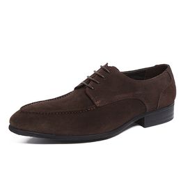 Business Casual Leather Shoes Men Pointed Toe Formal Wear File Oxfords Good Quality With Box