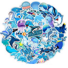 49pcs/Set Blue Ocean Cartoon Marine Animal Shark Doodle Stickers For Laptop TV Fridge Waterproof Bicycle Decal Toy For Kids