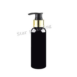 100ml black cosmetic refillable plastic bottles with dispenser for shampoo,personalized lotion containers with gold collar pump