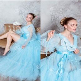 elegant blue party dresses vneck long sleeve appliqued ruched chiffon evening dress ribbon sash cheap sweep train custom made party gown