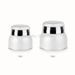 30G50G 10pcs Round Acrylic Cosmetic Cream Container, White Empty Portable Mask Refillable Jar, Professional Facial Cream Pot