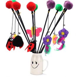 1PC Cat Teaser Wand 45cm Ladybug Butterfly Flower Cat Teaser Creative Cartoon Funny Interactive Cat Wand Toy Kitten Toy for Cats