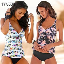 New 2020 Swimwear Women Tankini Set Plus Size Two Piece Vintage Push Up Swimsuit Padded High Waist Sport Bathing Suit Bikini 3XL