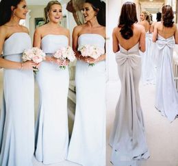 2020 Simple Chiffon Bridesmaid Dresses Strapless Bow Sweep Train Custom Made Plus Size Maid of Honor Gown Beach Wedding Guest Party Wear