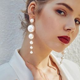 Fashion Long Imitation Pearl Pendant Earrings Metal Alloy White Pearl Charming Women Ear Stud Eardrop Wedding Jewelry Accessory