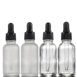 30ml Clear Frosted Glass Dropper Essential Oil Cosmetic Bottle For Skin Care Cosmetics Essence with Black Cap