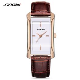 Sinobi elegante mulheres retângulo relógios de pulso durável couro relógio top luxo marca senhoras genebra quartzo relógio feminino presente