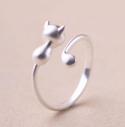 Creative silver ring cat personality kitten ring cute adjustable fashion silver jewelry