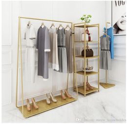 Golden custom Colour clothing racks Bedroom Furniture Landing coat hanger in cloth stores Iron Hat Frame rack multi-functional shoe shelf