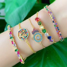 Sweet Fashion Women Bracelet 18K Yellow Gold Plated Colourful CZ Charm Bracelet for Girls Women Nice Gift for Friend