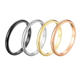 Gold&Silver&Black&Rose Gold Simple 2MM Fine Tail Ring Smooth Titanium Steel Lady's Ring Metal Alloy Adjustable Lady Rings Jewellery Size 3-10