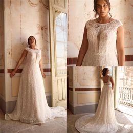 Plus Size Bohemian Wedding Dresses Sexy Backless Full Appliqued Lace Ruched Bridal Gown Boho Custom Made Sleeveless Sweep Train Bridal Dress