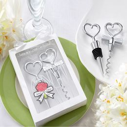 Heart Shape combination Couple wine bottle opener corkscrew and Stopper Set Wedding Souvenirs for guest DLH074