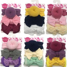 Baby Girls bow lace tiara donut nylon Headbands 3pcs set Turban Knot Bowknot bunny hairbands Infant Kids Elastic headwear