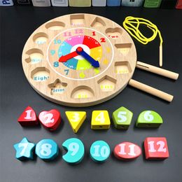 Free shipping 1-3 year old baby toys Children's Clock Beaded Stringing Early Learning Puzzle baby Rope intelligence toy