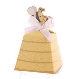 Yellow Bee Candy Boxes European Style Gift Box with White Ribbons Baby Shower Wedding Favour Birthday Party Supplies