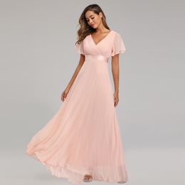 Vestido De Festa Sweet pink Lace V-neck Long Evening Dress Bride Party Sexy Backless beads pearls Prom Dresses robes de soirée 2020