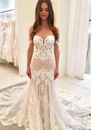 Elegant Mermaid Long Wedding Dresses 2019 Sweetheart Tulle Applique Lace Garden Country Church Bride Bridal Gowns Custom Made Plus Size