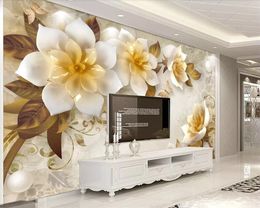 Beibehang Custom wallpaper 3D three-dimensional embossed tea flower European retro TV background walls decoration 3d wallpaper