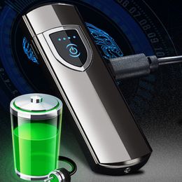 New Colorful USB Touch Control Zinc Alloy Lighter Portable Intelligent Display Screen Cyclic Charging Battery Innovative Design Hot Cake