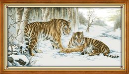 Tiger forest snow mascot animal house decor paintings ,Handmade Cross Stitch Craft Tools Embroidery Needlework sets counted print on canvas DMC 14CT /11CT