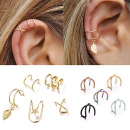 American New Fashion Womens Simple Ear Cuff Earrings Personality Multicolor Gold Silver Leaf Dangle Charm Ear Jewellery for Girls 5pcs/lot