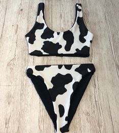 Cow Print Swimwear Women High Waist Bikini Women Swimwear Push Up Swimsuit Women Bathing Suit Beachwear Female Halter J190243