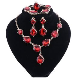 -Afrikanische Perlen Schmuck-Set Rote Kristall Hochzeit Halsketten-Ohrringe Damenmode Accessoires Brautschmuck Sets