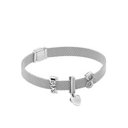 Wholesal925 sterling silver reflective bracelet with LOGO engraving for Pandora style jewelry female mesh clip charm reflection crown clip e