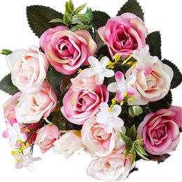 Flor de presente romântica do Dia Dos Namorados Flores Artificiais bouquet de rosas 5 garfos 10 Cabeças de flores flor de seda rosa flor de seda