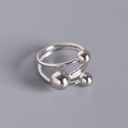 Pure 925 Sterling Silver Open Rings For Women New Simple Multilayer Three Beads Statement Ring Fine Jewellery