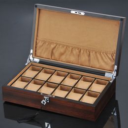 New 12 Slots Wooden Watch Organizer Luxury Watches Holder Case Wood Jewelry Gift Case Wooden Storage Boxes With Lock194a