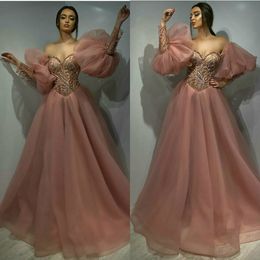 2020 Elegant Prom Dresses Sweetheart Long Sleeve Beaded Crystal Evening Dress A Line Custom Made Special Occasion Gowns