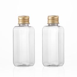 50ml Clear Empty Plastic Cosmetics Lotion Square Bottle With Gold Screw Lid 50cc Shampoo PET Packaging Containers