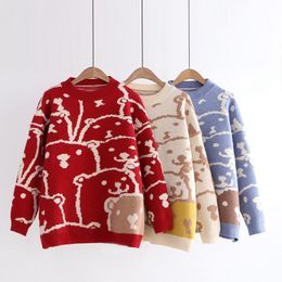 Wholesale-Winter Korean Cute Bear Female Sweater Women Clothes Harajuku Red Pullover Ladies Knitted Jumper Kawaii Ugly Christmas Sweaters