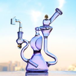 Hookah Bongs Purple Recycler Dab Rig Water Pipe Thick Glass Pipes with 14mm Banger for Dry Herb Smoking Accessory