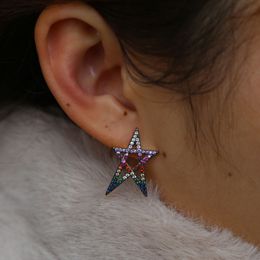 Wholesale- arrived gold plated multi color cz paved rainbow star earring star of david gorgeous women trendy jewelry