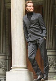 Grey Groom Tuxedos Double-Breasted Men Wedding Tuxedos Peak Lapel Jacket Blazer Fashion Men Dinner/Darty Suit(Jacket+Pants+Tie) 1125