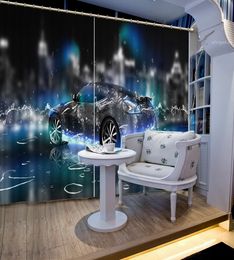Foto Blackout Janela Corredor Cool carro na Cortina de chuva para sala de estar de luxo Office Hotel Home Quarto Decor Cortinas 3D