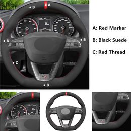 Black Suede Red Marker Car Steering Wheel Cover For Seat Leon Cupra R Leon ST Cupra Ateca Ateca FR2812