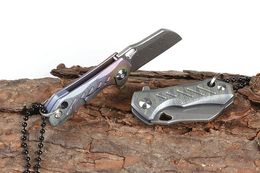 New H012 Mini Small Flipper Folding Knife VG10 Damascus Steel Blade TC4 Titanium Alloy Handle Ball Bearing Knives
