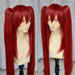 Fashion Women Lace Red Ponytail Straight Long Synthetic Hair Cosplay Full Wig