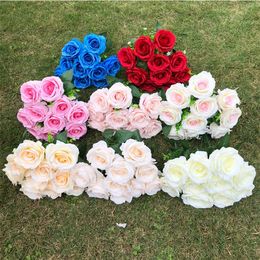 Fake Spring Rose (10 heads/bunch) 19.69" Length Simulation Roses for Wedding Home Decorative Artificial Flowers