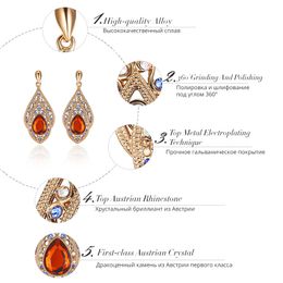 Fashion-4Coffee Gold Colour Orange Crystal Drop Earrings for Women Vintage Dangle Earrings Blue Rhinestone Female Trendy Jewellery