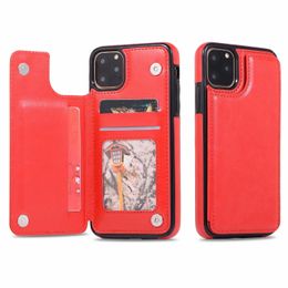 PU Leather Bracket Phone Back Case Cover Card Slots Double Button For iPhone 11 11 Pro 11 PRO MAX XR XS Max 6 6S 7 8 PLUS 50PCS/LOT
